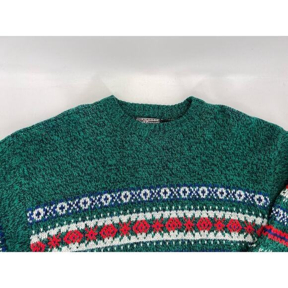Vintage Anchor Green Sweater Mens Large Knit 80s 90s Pullover Fair Isle - Picture 2 of 7